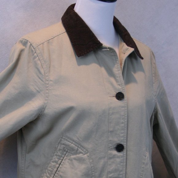Lands' End Jackets & Blazers - Land's End Ladies Lined Khaki Beige Cotton Coat SZ M 10-12 EUC